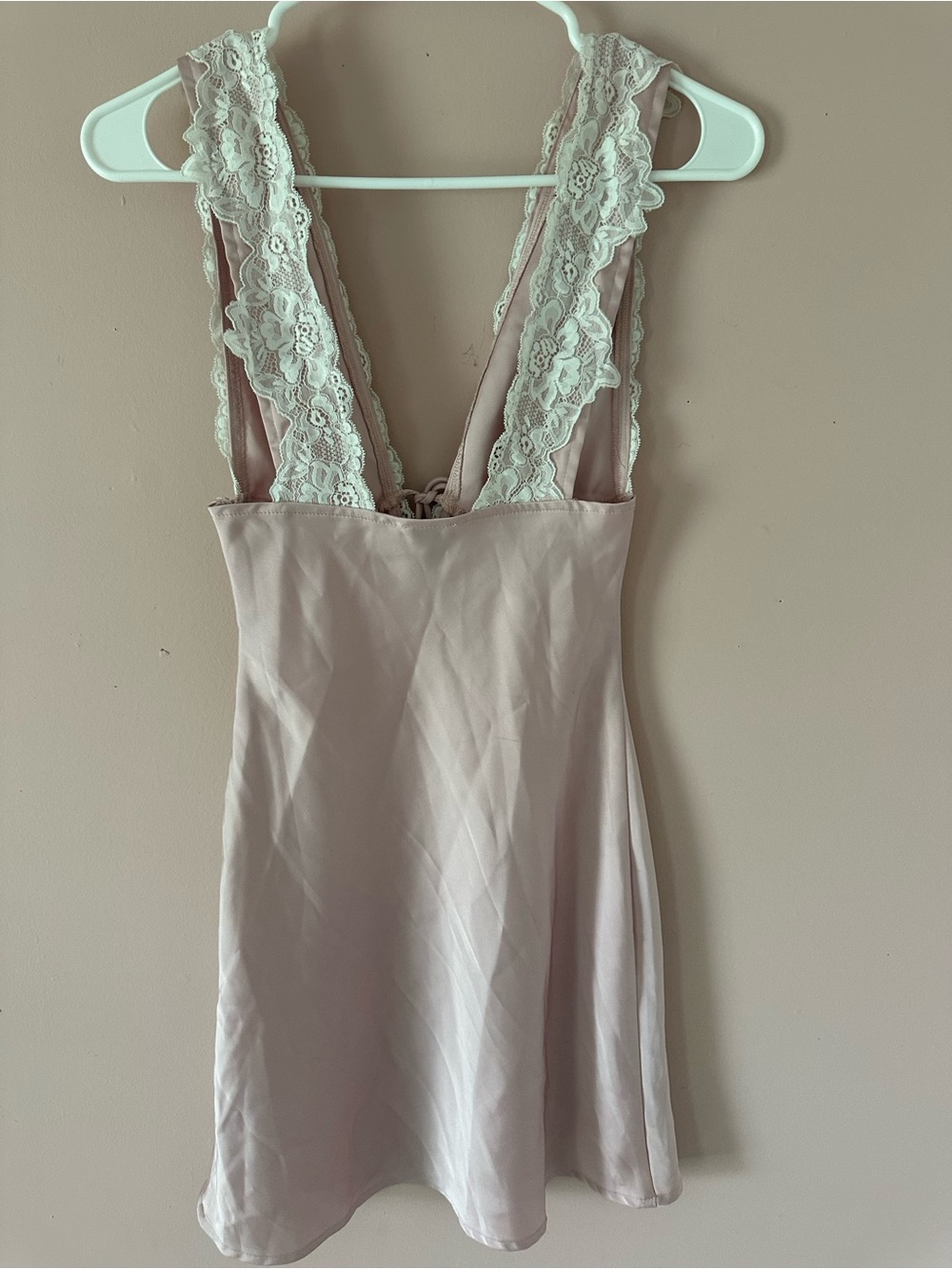Princess Polly Nourish Mini Dress Pink Lace-Trim Satin Blush Pink - Picture 6 of 7